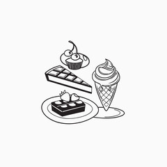 Charming hand drawn minimalist dessert collection featuring sweet treats like cakes ice cream and pastries
