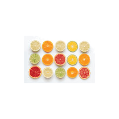 Vibrant citrus medley flat design featuring sliced oranges lemons limes and grapefruits in a refreshing arrangement