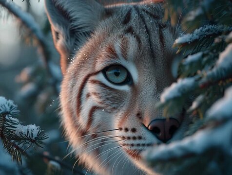 Close Up of Lynx Blending Into Snow and Mist