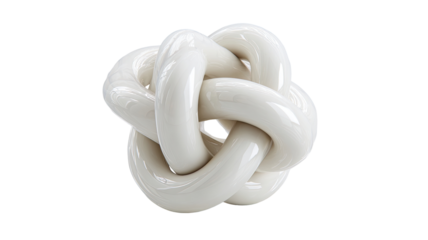 Abstract white knot sculpture.  Smooth, intertwined loops form a stylized knot