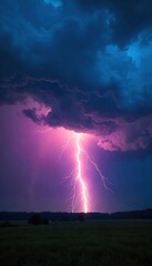 Dramatic dark clouds building overhead, intense lightning illuminating the landscape, powerful storm, thunder booming A breathtaking display of nature's raw power , stormy, atmospheric