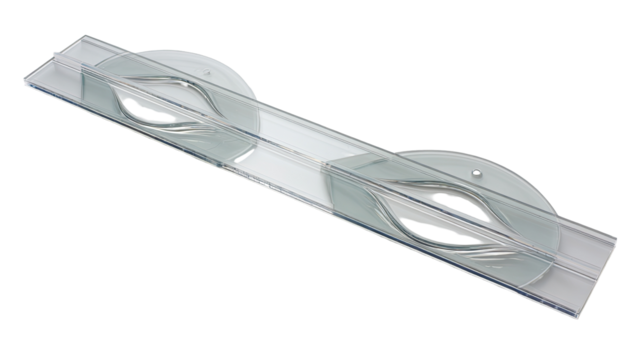 Clear acrylic shelf with two circular supports