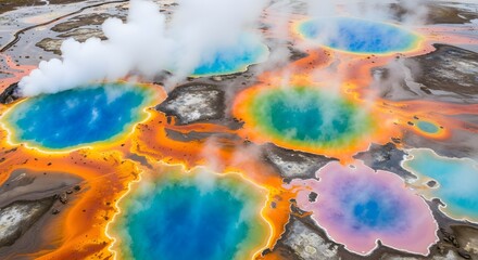 Fototapeta premium Vibrant hot springs display a stunning spectrum of colors from geothermal activity in yellowstone national park