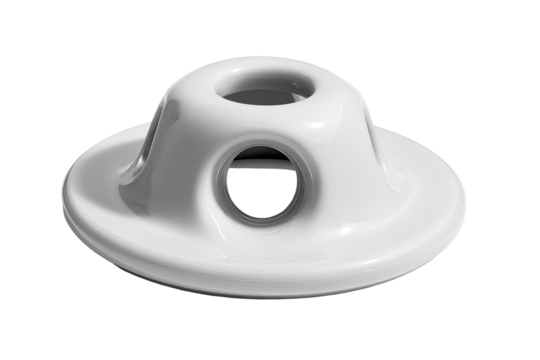 White ceramic shower flange, plumbing installation, clean background, bathroom fixture