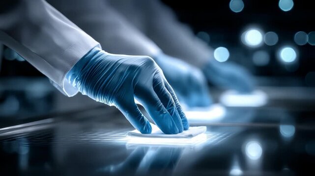 Researchers Wiping and Inspecting Precision Instruments in Clean Room