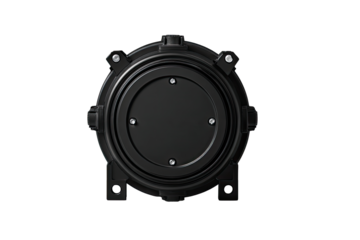 Black industrial motor, studio shot, dark background, machinery component