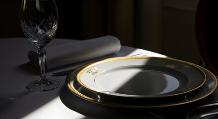 Fototapeta premium Elegant Table Setting Illuminated By Light, Offering A Sophisticated Dining Experience