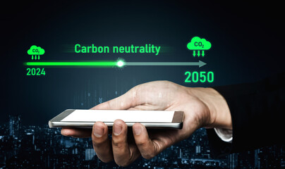 Carbon neutrality timeline illustrates carbon, neutrality, and reduction targets from 2024 to 2050 to support global sustainability and green initiatives Vouch