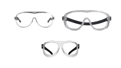 Clear Protective Eyewear Collection on Black Background.