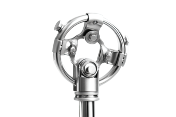Chrome microphone stand detail, studio backdrop