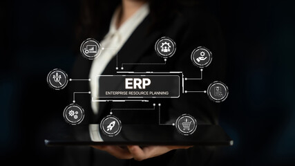 ERP platform visual showing centralized system for enterprise resource planning, improving...