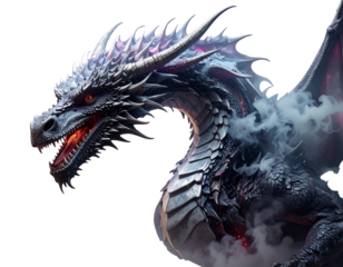 Fantasy dragon in smoke effect, transparent PNG 