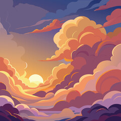 Dramatic Sunset Sky with Fiery Clouds Keywords: sunset, sky, clouds, dramatic, colorful, orange