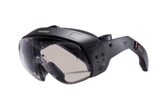 Head-mounted display, dark gray, transparent lens