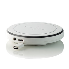 Wireless charging pad, white, circular, with ports