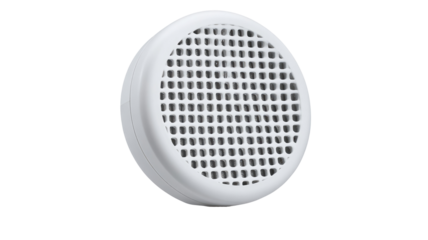 Circular white plastic vent cover with a grid pattern
