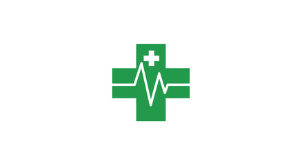 Medical cross with heartbeat line representing health and medicine.