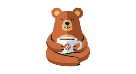 Content Cartoon Bear Enjoying a Cup of Coffee.