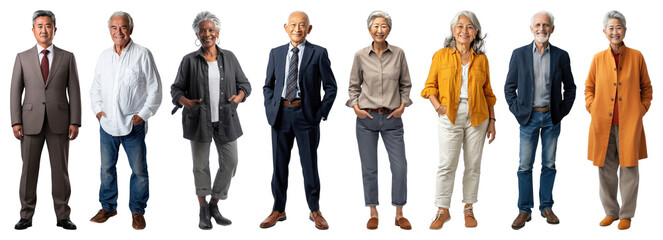 PNG Diverse senior group standing, element set on transparent background