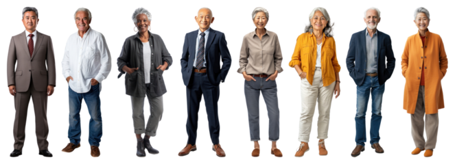 PNG Diverse senior group standing, element set on transparent background