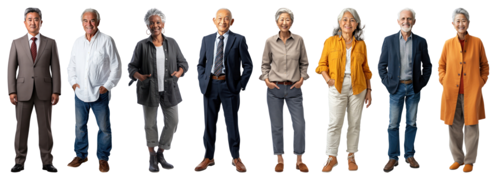 PNG Diverse senior group standing, element set on transparent background - Powered by Adobe