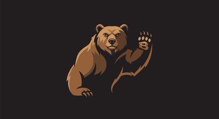 Friendly Brown Bear Raising Paw.