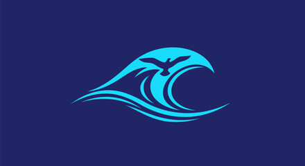 Stylized blue ocean wave with an integrated eagle silhouette logo.