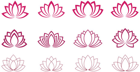 Lotus, flower, icon, set, collection, symbol, design, outline, line, art, element, shape, illustration, graphic, decorative, floral, emblem, minimal, simplicity, elegance