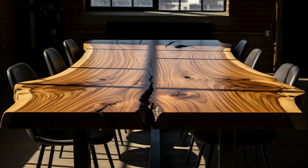 Elegant Wooden Table Surrounded by Chairs in a Minimalist Modern Interior Design