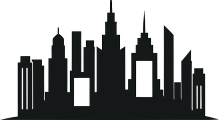Obraz premium Black Silhouette of a City Skyline with Diverse Skyscrapers urban architecture