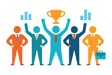 Fototapeta premium Team celebrating success and achievement, illustrated with business figures and data charts