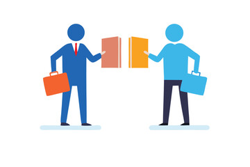 Obraz premium Two abstract business people exchanging documents in a professional setting, concept art