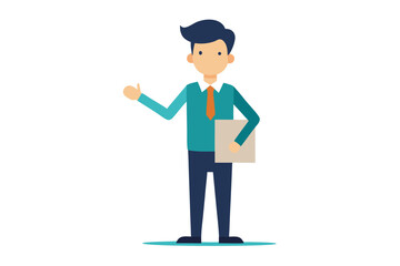 Flat vector illustration of a businessman holding a document and gesturing