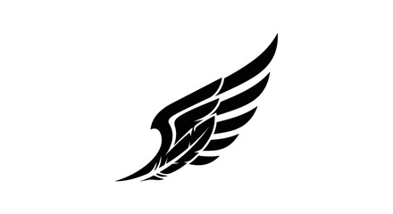 Stylized black wing graphic element with feather details.