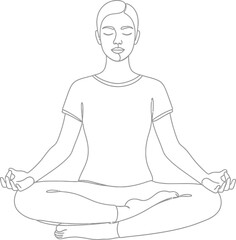 Serene embodiment of wellness: Minimalist line drawing depicting the mindful practice of yoga and