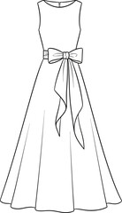 Elegant sleeveless dress illustration featuring a stylish bow accent on waistline