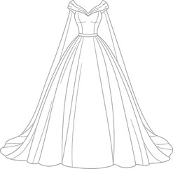 Elegant off-the-shoulder ball gown illustration capturing timeless grace and sophistication a