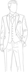 Sophisticated grayscale outline of a suited man evoking elegance and business professionalism