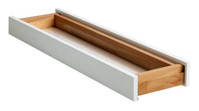 White-painted, rectangular drawer with light-brown interior