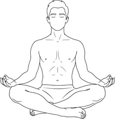 Minimalist vector illustration of a man meditating in lotus position promotes mindfulness and