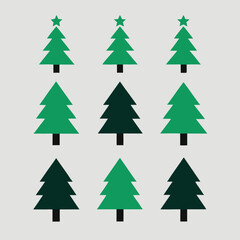 Obraz premium Nine Green Christmas Trees With Stars On A Light Gray Background