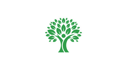 Green Tree Logo: Human Shaped Trunk Nature and Life Symbol.