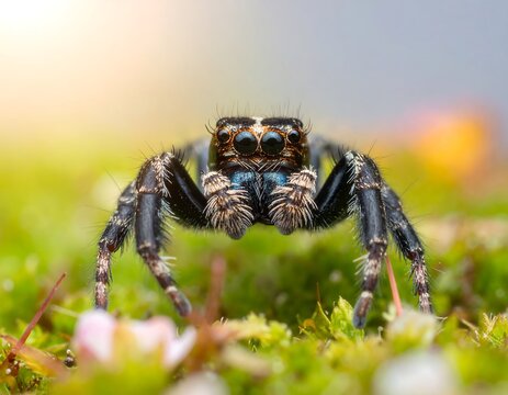 Jumping spider on moss - Powered by Adobe