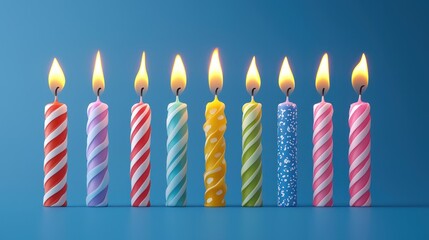 Colorful birthday candles on blue background, celebration