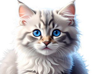 Firefly_-Fluffy kitten with blue eyes, digital art, transparent background