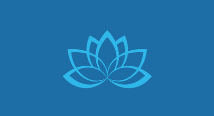 Elegant blue lotus flower line art icon for wellness and spirituality.