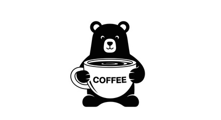 Bear Holding Coffee Cup Illustration for Cafe Branding.