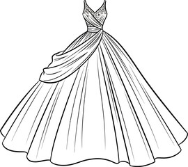 Elegant vintage gown drawing, vector art for wedding fashion design and stylish apparel concepts