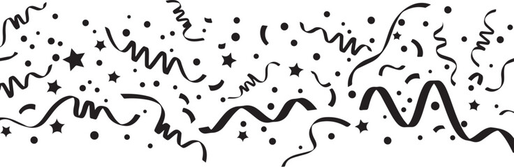 Obraz premium Black confetti streamers and stars on white background ribbon