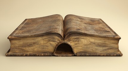 Open antique book, studio shot, beige background, knowledge concept, education